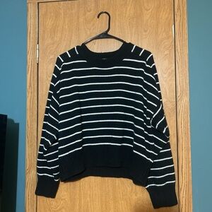 Philosophy Black and White Striped Crew Neck Sweater